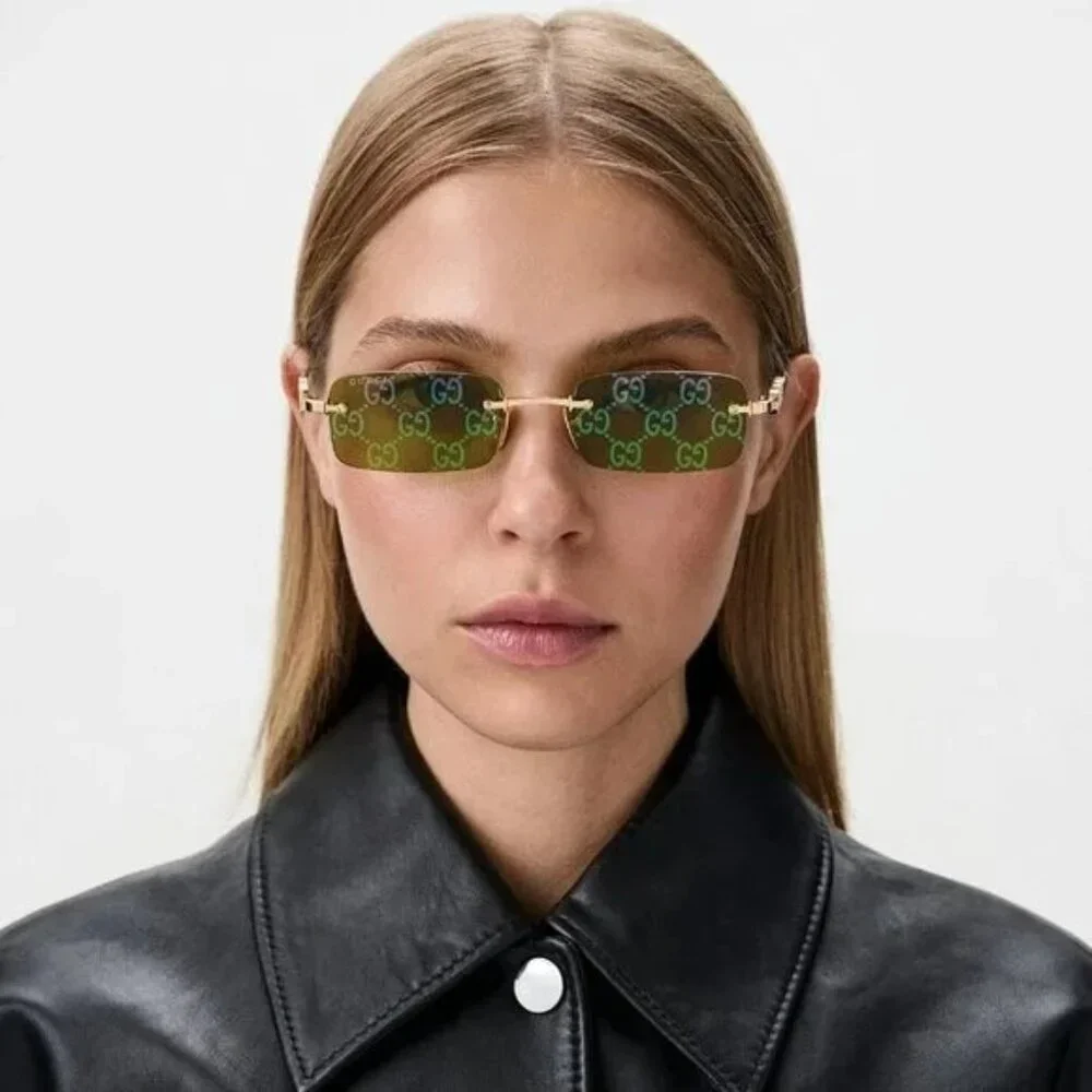 NEW GUCCI SUNGLASSES GOLD UNISEX RECTANGLE EYEWEAR GUCCI GG1808S 002